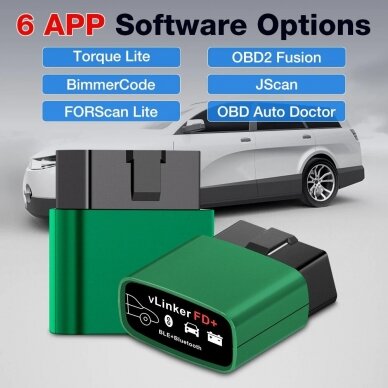 Vgate vLinker FD+ BT 4.0 / 3.0 (tinka Forscan / Bimmercode / Auto Doctor / Jscan / AlfaOBD ir kt..) 1